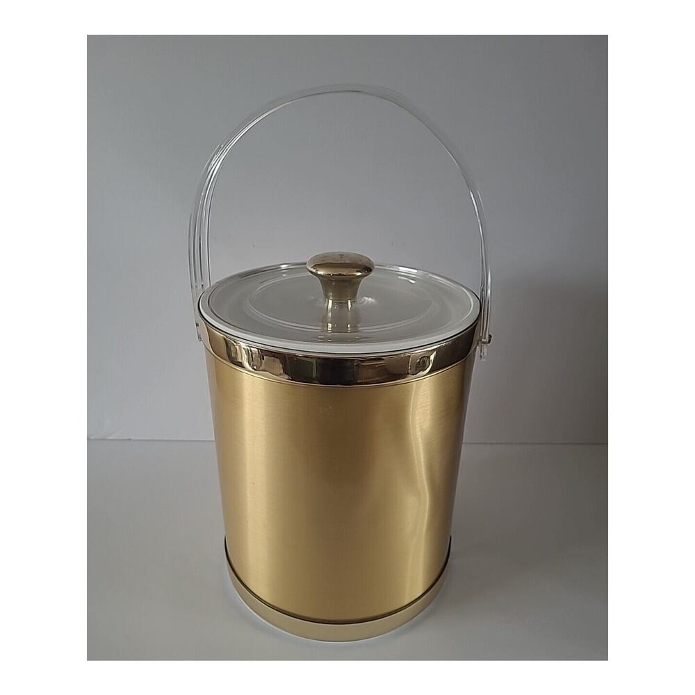 Culver Ice Bucket With Lid & Handle - Gold Tone MCM Retro Barware
